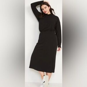 New Old Navy Waist-Defined Rib-Knit Turtleneck Black  Dress